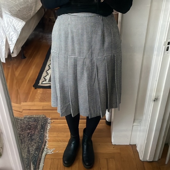 Vintage Herringbone Wool Blend Pleated Bottom Wednesday Addams Academia Side Zip - Picture 6 of 10